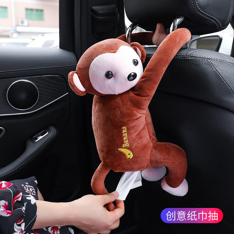 Pipi monkey creative paper towels box car in-car Hanging Toilet Paper Box Cartoon Cute Car Decorative supplies