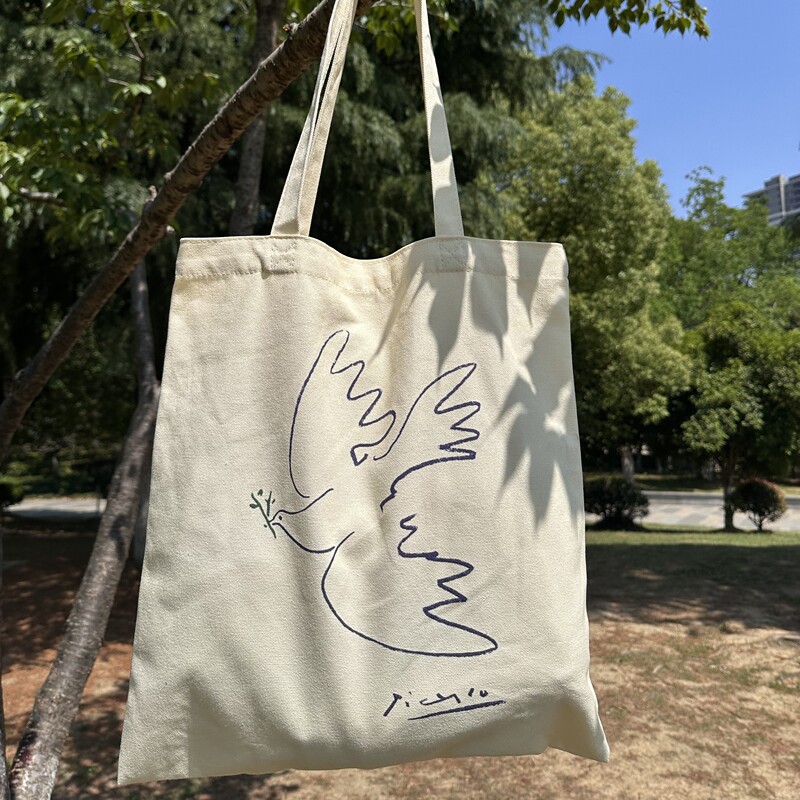 Picasso Canvas Bag, Hand-Painted Canvas Bag, Large-Capacity Canvas Bag with Zipper and Inner Pocket, Art Student Canvas Bag