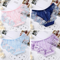 Lace panties women sexy low waist transparent ultra-thin cotton crotch temptation embroidery embroidered ladies triangle shorts