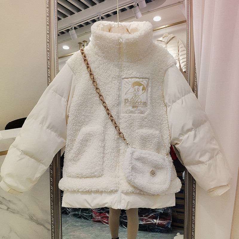 maje kara lamb feather down jacket 2020 winter new stitching embroidery women's short thickened jacket tide