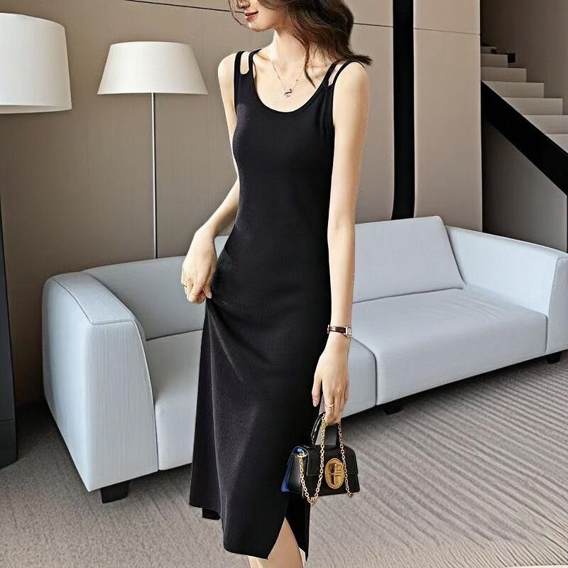 气质无袖吊带裙2026新款夏季冰丝连衣裙中长款百搭显瘦背心裙子女