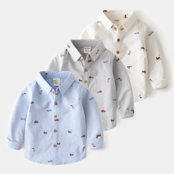 Brand discount store withdraws autumn new children's oxford shirt cartoon all-over printed shirt
