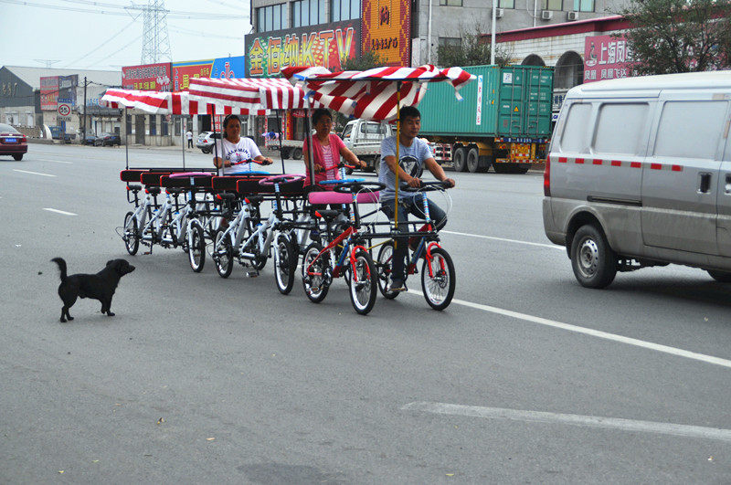 Double triple Multiplayer bike Four-wheel steering wheel attraction rental Couple sightseeing car Variable speed disc brake continuous row