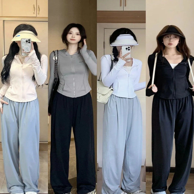 觅橘防晒裤冰丝阔腿裤女夏束腿直筒两用垂感休闲裤TK