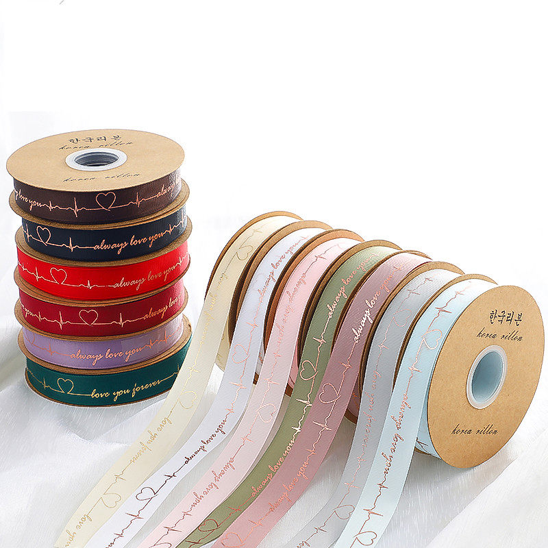 Carpenter 2 5CM threaded heartbeat bronzed gold ribbon with flowers floral gift wrapping baking cake colored ribbon ribbons