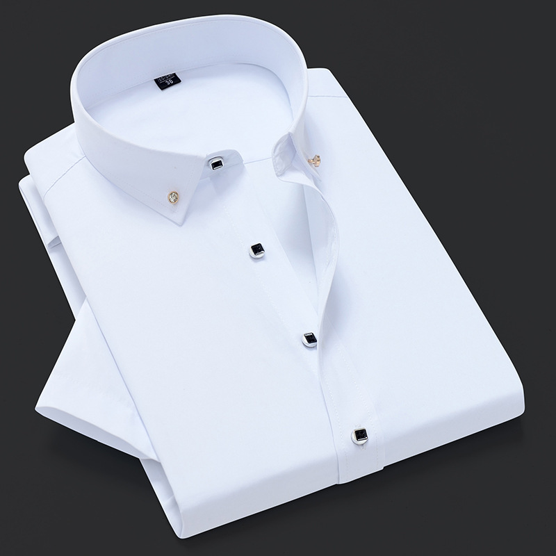 White Shirt Men's Short-Sleeved Youth Button-Down Solid Color Business Casual Work Slim Fit Formal Trendy Professional Shirt New Style