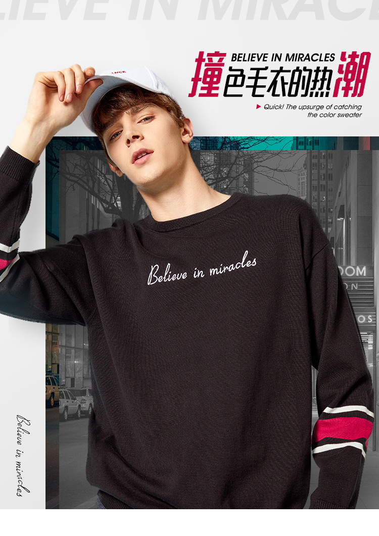 Áo len nam Senma 2018 thu đông mới nam cổ tròn cotton đen áo thun áo len trẻ trung thời trang nam cao cấp