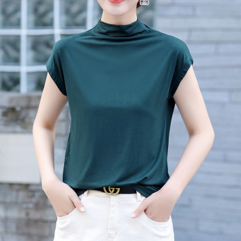 ເສື້ອຍືດແຂນສັ້ນ turtleneck ຂະຫນາດກາງຂະຫນາດໃຫຍ່ສໍາລັບແມ່ຍິງ