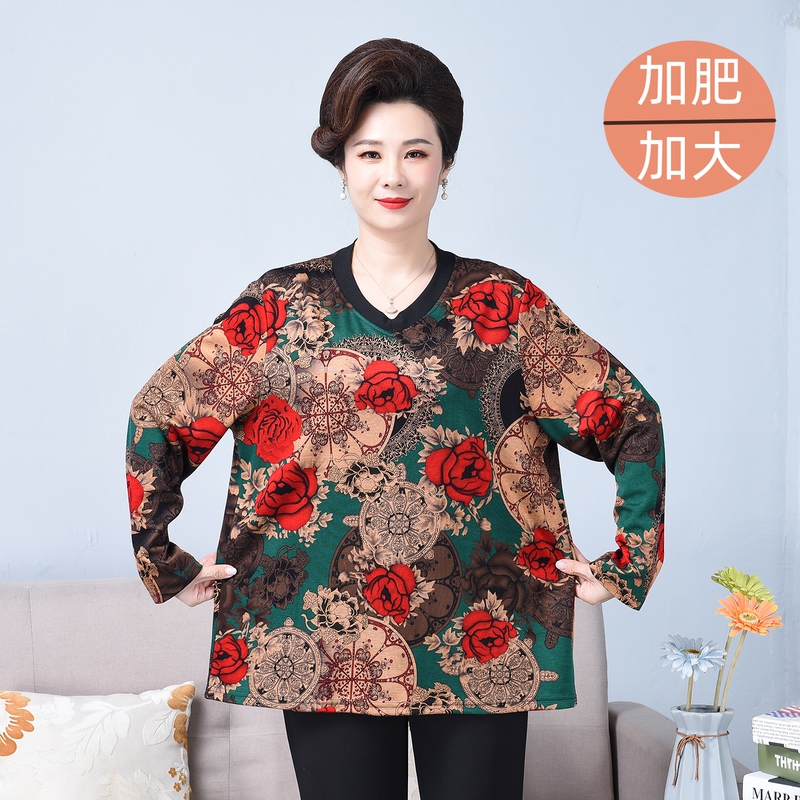 100kg Middle-Aged and Elderly Women's Base Shirt, Extra Large Size, Loose and Fashionable, Spring T-Shirt Top for Plus-Size Moms 100kg Middle-Aged and Elderly Women's Base Shirt, Extra Large Size, Loose and Fashionable, Spring T-Shirt Top for Plus-Size Moms