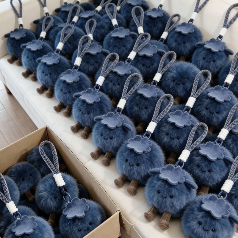 Cute Blueberry Plush Denim Blue Lamb Doll Keychain Pendant Bag Decoration Plush Toy Backpack Pendant