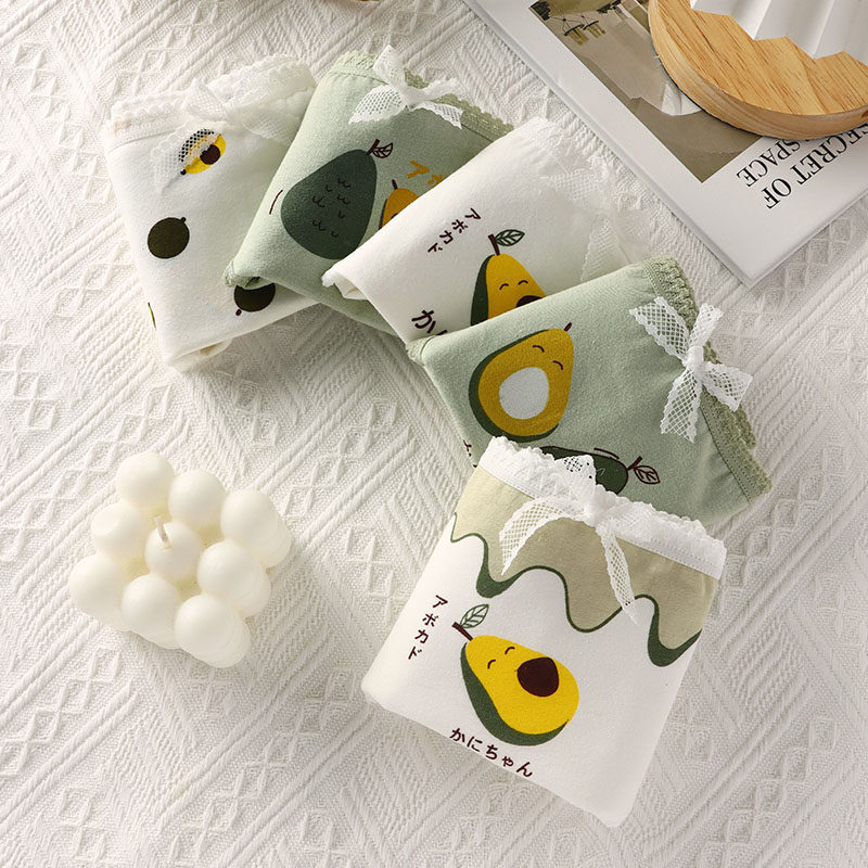 Pure Cotton Briefs Female Mid-Waist Antibacterial Green Teenage Girl Students Cute Day Ensemble Breathable full cotton Fashion Explosive Triangle Pants