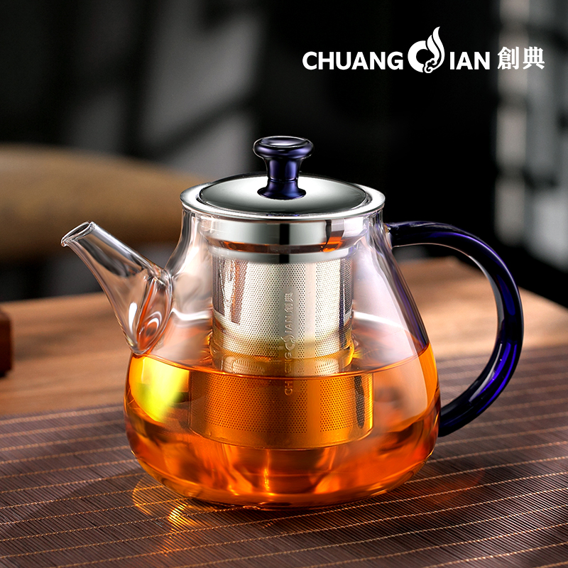 Chuangdian high temperature resistant glass teapot thickened kettle black crystal furnace teapot household large-capacity flower teapot set