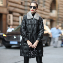 2021 Winter New sheep leather down jacket womens long Haining leather jacket mink collar fur thickened