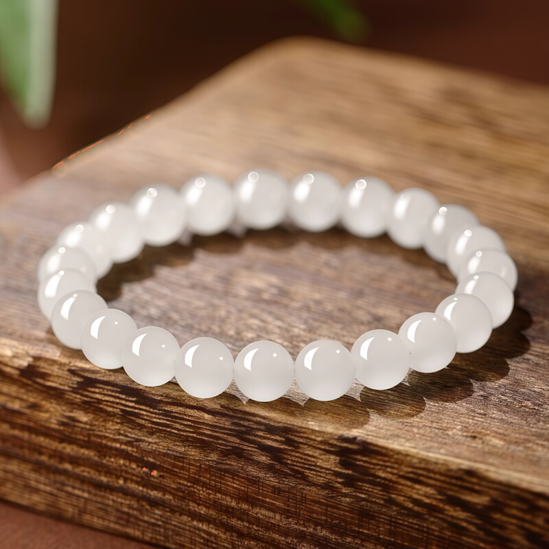 Beaded Bracelet with Gradient Color, Elastic Jelly-Colored Glass Beads, Sweet Girly Beaded Bracelet, 8mm White Bead Bracelet