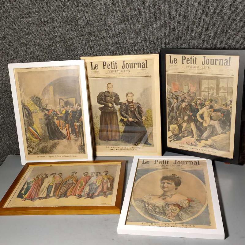 Art Antique 1890 French painting Daily News English French newspaper Real wood frame Coffee Mind Pendulum Photography Background