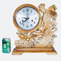 Yantai 80s North Pole-Star wood carving figure mechanical clock carving clock old object collection small defective ornaments