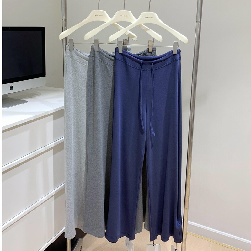 Mushroom-Like Style Navy Blue, Light Gray, Dark Gray, and Coffee-Colored Drawstring Long Pants/Sweatpants for Women, New Summer 2026Ss Model