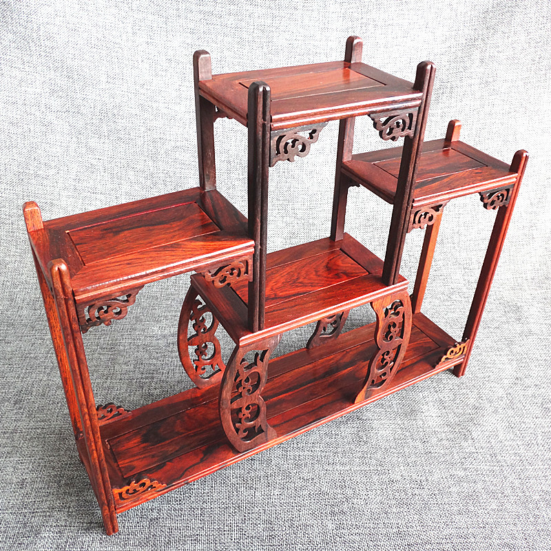 Red Wood Handicraft Small Bou Ancient Rack Solid Wood Multi-Treasure Shelf Base Show Purple Sand Pot Teapot Shelf Red Acid Branch Pendulum