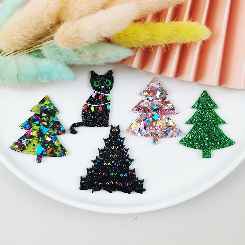 Cross-Border Hot-Selling Double-Sided Acrylic Christmas Cat Christmas Tree Earrings, Necklaces, Keychains, Bag Charms