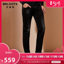 Brloote Barut mens jeans Black Washed Cat Whisker Slim-fit casual brushed trousers Spring and Autumn