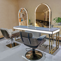 Hairdressinglist Terrace Beauty Hair Salon Hair Salon Mirror Desk Hairdressshop Mirror Desktop Double-four-side mirror Cosmetic Desk With Lamp
