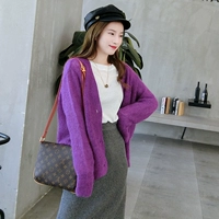 2018 mùa thu mới mohair lỏng đề nghị mẫu màu tím mỏng đan len hoang dã áo khoác nữ khoác cardigan