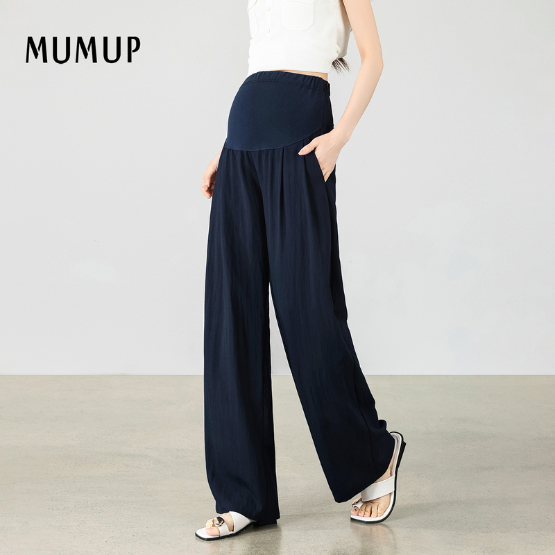 Mumup Maternity Wide-Leg Pants Early Autumn Lyocell Cool Linen Casual Pants Ice Silk Drape Maternity Pants