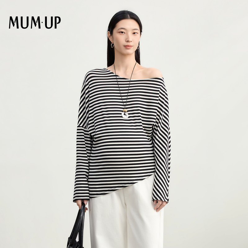 Mumup Maternity Black and White Striped Top 2026 Autumn New One-Shoulder Long-Sleeved Stylish Maternity Wear Mumup Maternity Black and White Striped Top 2026 Autumn New One-Shoulder Long-Sleeved Stylish Maternity Wear