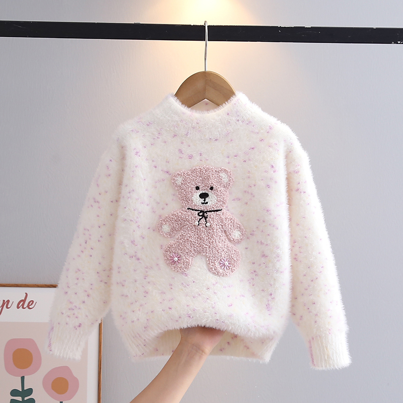 Girls' Sweater 2025 Autumn and Winter New Style Knitted Base Shirt Thickened and Fleece-Lined for Older Children Stylish Girls' Winter Top