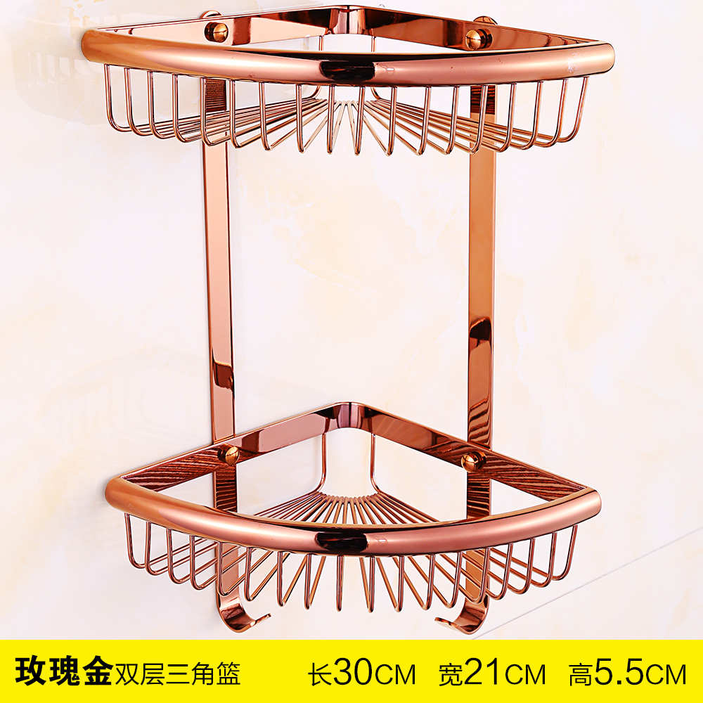 All - copper - European high - end rose gold basket triangle bathroom corner with hooked cosmetic frame