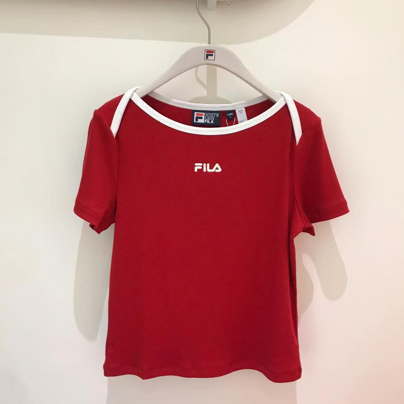 Fila Women's Knitted Short-Sleeved Shirt 2026 Summer New Casual Simple Slimming T-Shirt Fila Women's Knitted Short-Sleeved Shirt 2026 Summer New Casual Simple Slimming T-Shirt