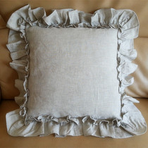 Foreign trade boutique European-style pure linen double ruffle wooden ear cushion square pillow pillow case luxury exquisite customization