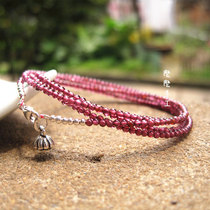 Extremely fine natural wine red garnet red agate sterling silver natal red rope waist chain belt female waist rope Japan and South Korea