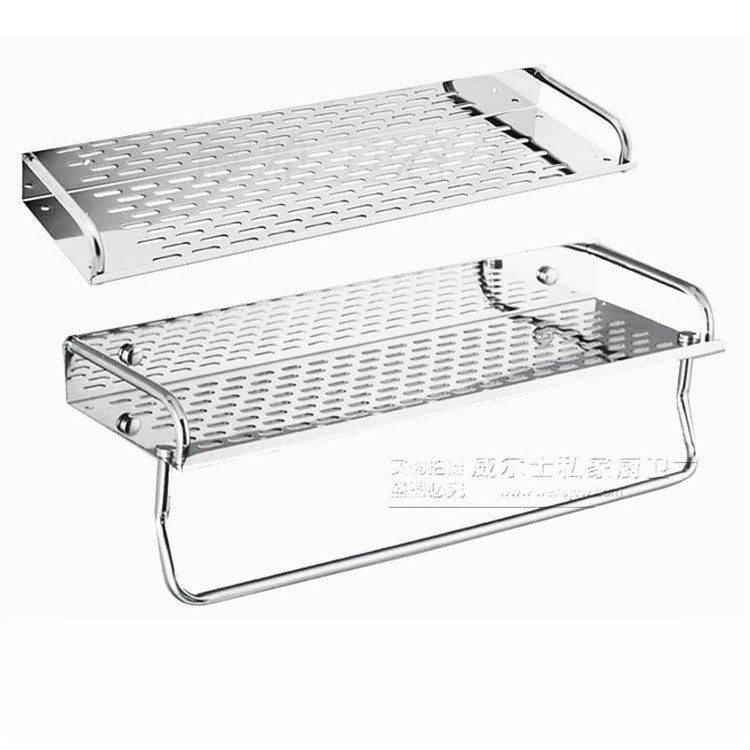 Punch-free stainless steel bathroom rack single-layer bathroom thickened storage rack kitchen wall-mounted rack