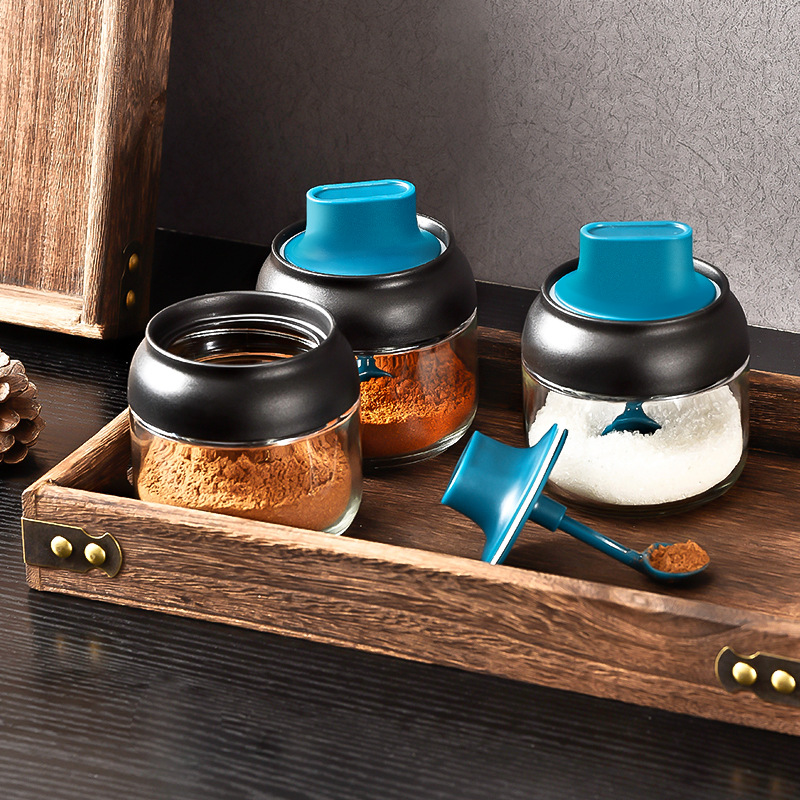 Moisture-proof seasoning box glass Home combined Seasoning Bottle jar Salt Jar Kitchen Containing Sugar MSG Bottle Oil Pot Suit