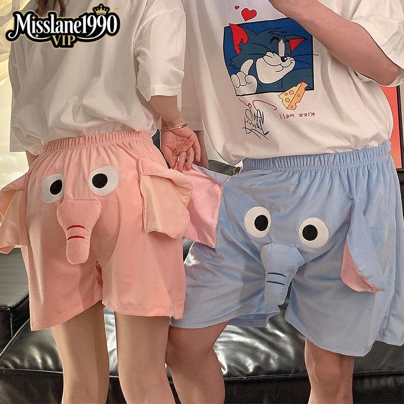 Cute and Quirky Flying Baby Elephant Pajama Pants, Casual Summer Couple's Piggy Shorts, Ugly Fish That Squeak