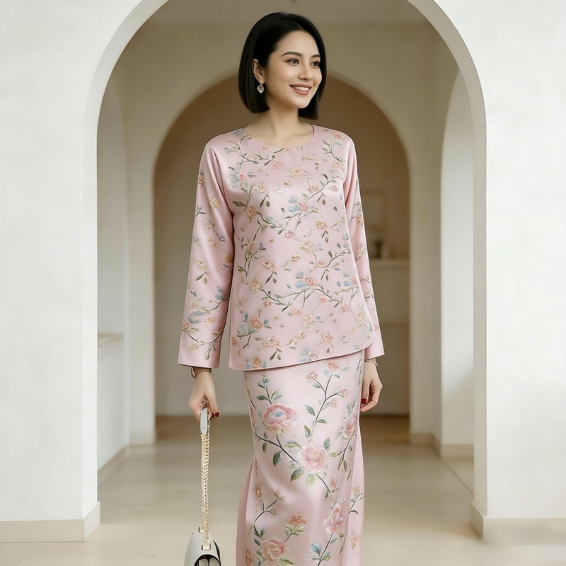 Hui Ethnic Style Malaysian Fashion Printed Long Skirt Elegant Two-Piece Set Baju Kurung Hui Ethnic Style Malaysian Fashion Printed Long Skirt Elegant Two-Piece Set Baju Kurung