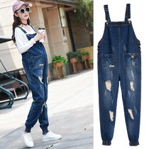 Pregnant women with pants spring clothes New wear pants Korean fashion tide mother hole spring and autumn pregnant women denim pants