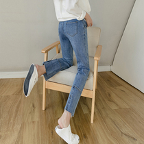 Pregnant women pants Spring and Autumn outside wearing straight tube pregnant women jeans nine short fashion tide mother autumn belly trousers