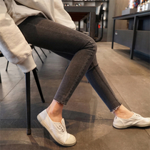 Maternity jeans wear velvet thickened nine-point pants in autumn and winter Fashion trend mom winter small feet pants Maternity pants