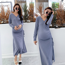 Pregnant womens dress Autumn New style thin waist long sleeve dress long autumn pregnant womens lactation dress