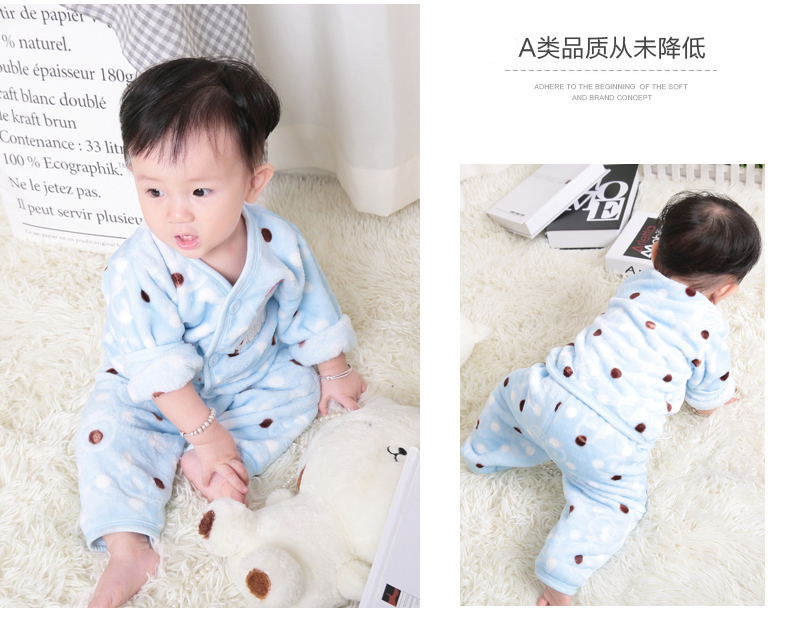 Double 11 đôi flannel dày trẻ sơ sinh quần áo trẻ em ở san hô lông cừu em bé đồ ngủ mùa thu và mùa đông phù hợp với bên ngoài đồ bơi cho bé gái