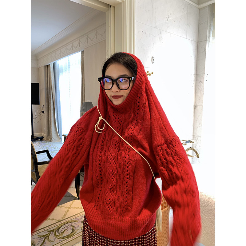 Luoluojiejie sweater women's loose outerwear red pullover sweater autumn and winter women's 2022 all-match warm tops