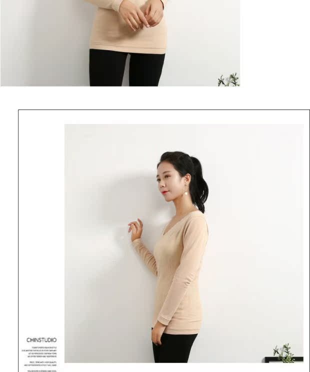 Mùa đông cơ thể nữ corset nhựa ấm đồ lót đáy quần cộng với áo nhung dày V lãnh đạo không thêm cashmere áo thun nữ dài tay nữ đẹp