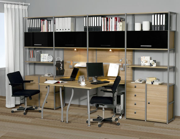 Book House Office Steel Wood Combined Furniture Bookcase Bookshelf with body desk corner Double desk BSF1007