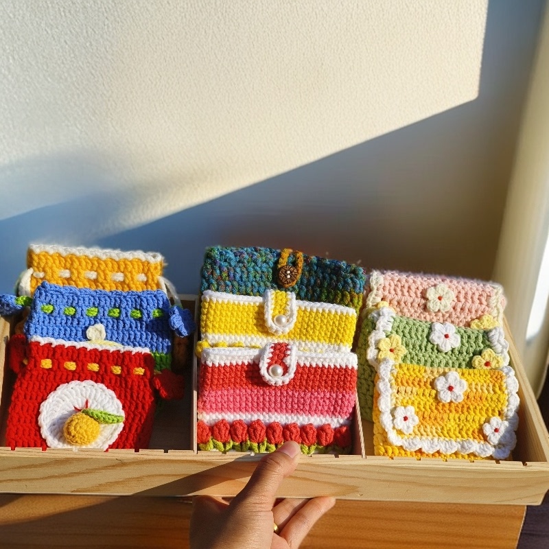 [Finished Product] Hand-Crocheted Trendy Drawstring Bag, Coin Purse, Earphone Bag, Gift for New Year's Lucky Money Wallet