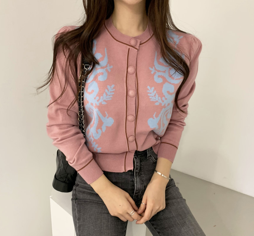VK旗艦店 韓國chic洋氣單排扣復古花紋單品外套