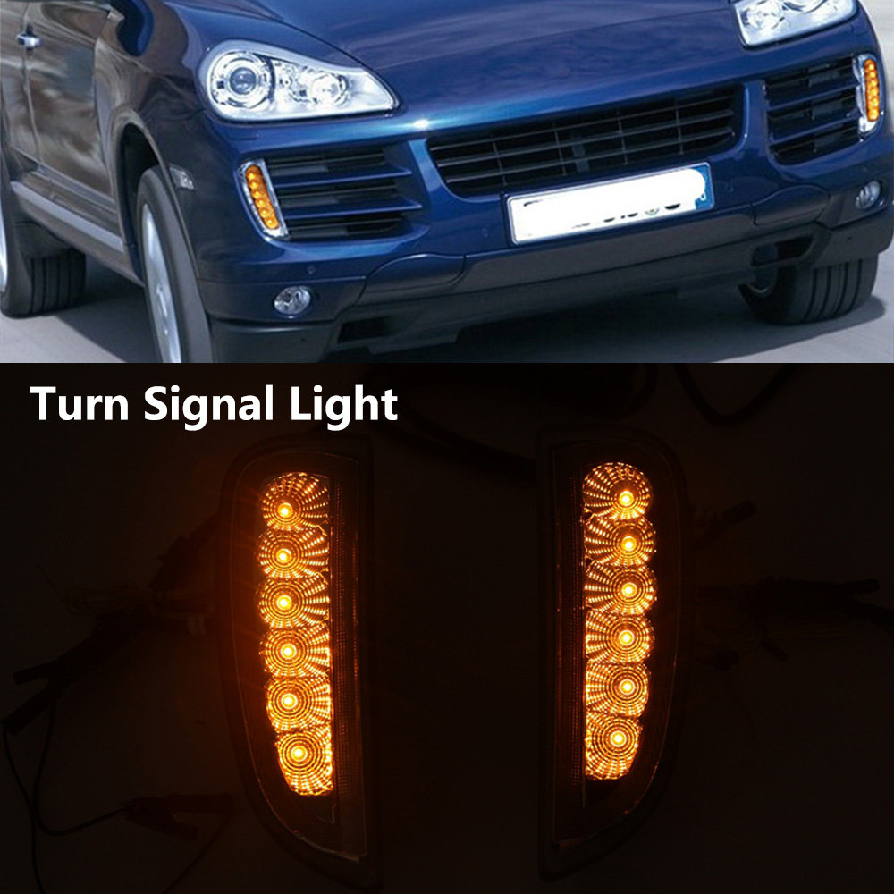 2Pcs Smoked Lens White LED DRL Daytime Running with Amber