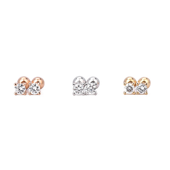 Diamond earrings for men and women, real diamonds, 18K rose gold, white gold, four-claw screws, ear bone nails, au750 earrings