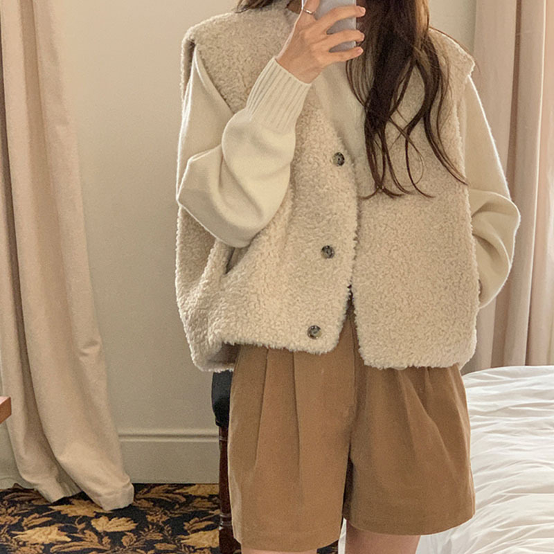 Lamb Wool Vest for Women, Autumn and Winter Korean Style, Lazy Style, Fur Integrated Vest, Soft and Trendy Outerwear